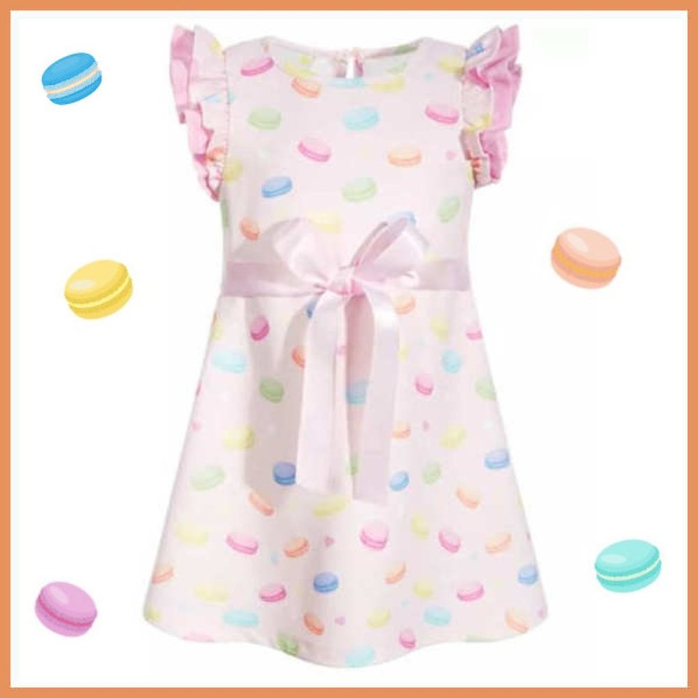 Samara Macaron Print Dress w/ Satin Ribbon 18 Months